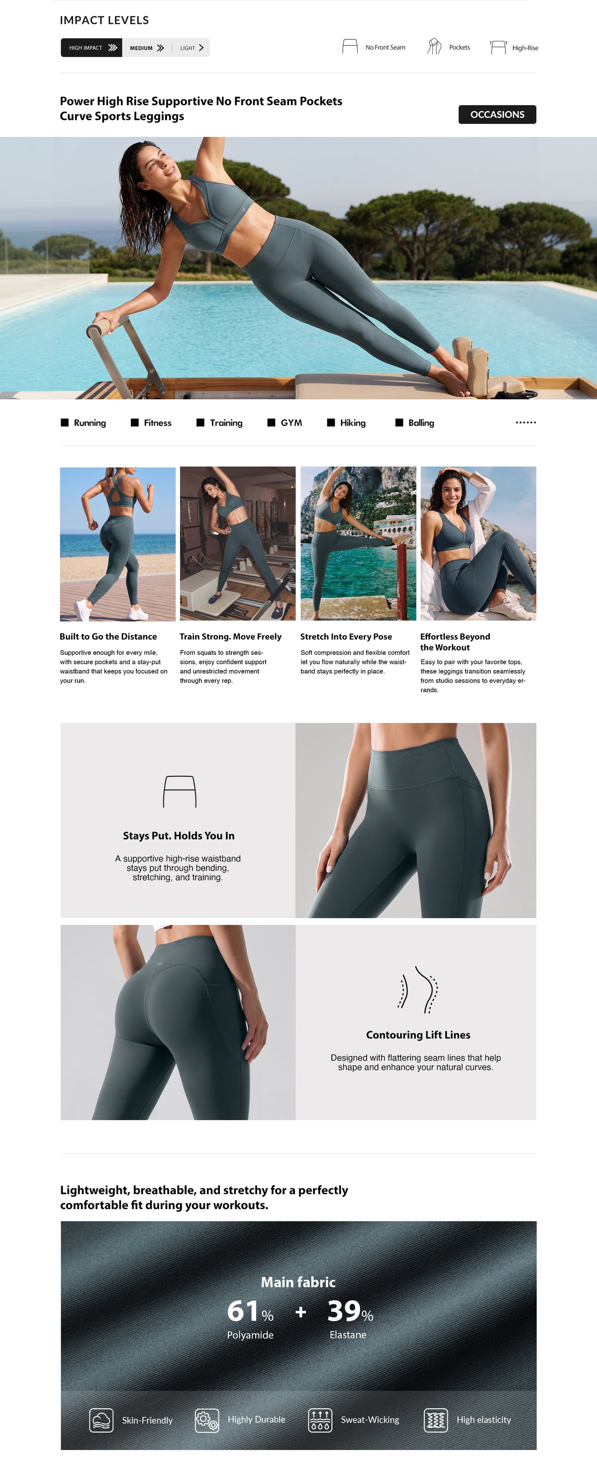 Power™ No Front Seam Legging With Side Pockets 27" | Women's High Support Leggings
