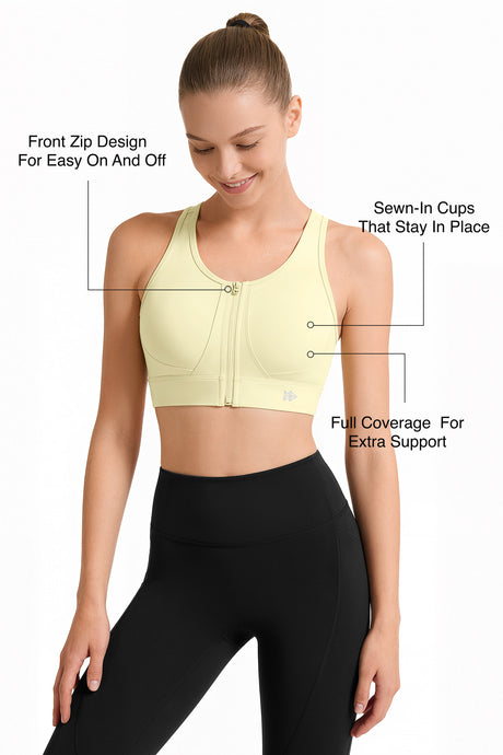 Power™ Front Zip Full Coverage Racerback Mesh Running Bra | Women's High Support Sports Bra