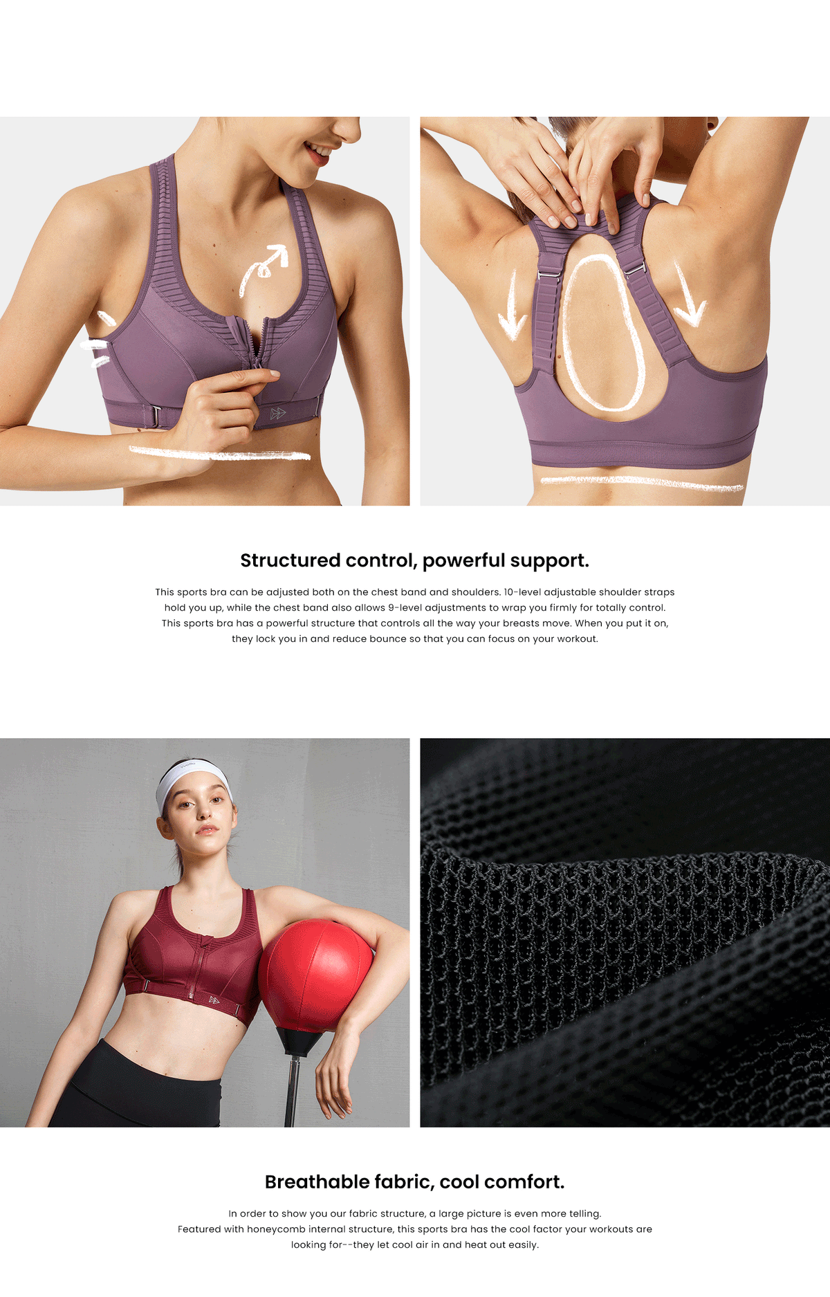 Sujetador para correr acolchado y ajustable Power | Sujetador deportivo de alta sujeción para mujer