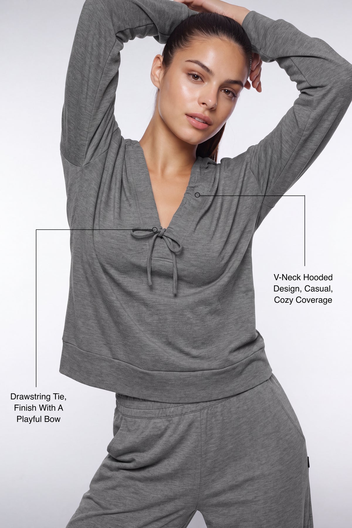 Anywhere™ Ruched V-Neck Hooded Sweatshirt