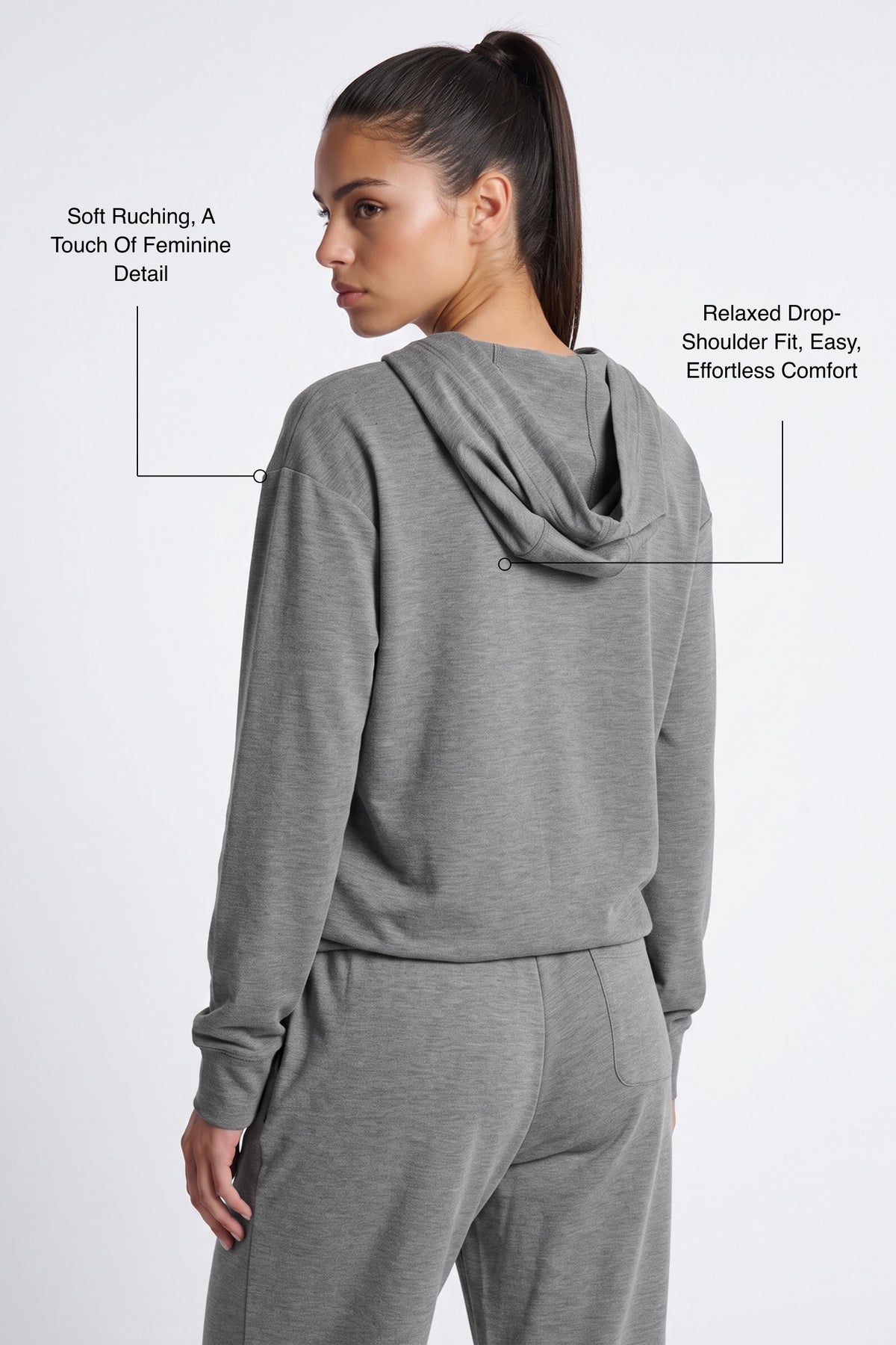 Anywhere™ Ruched V-Neck Hooded Sweatshirt