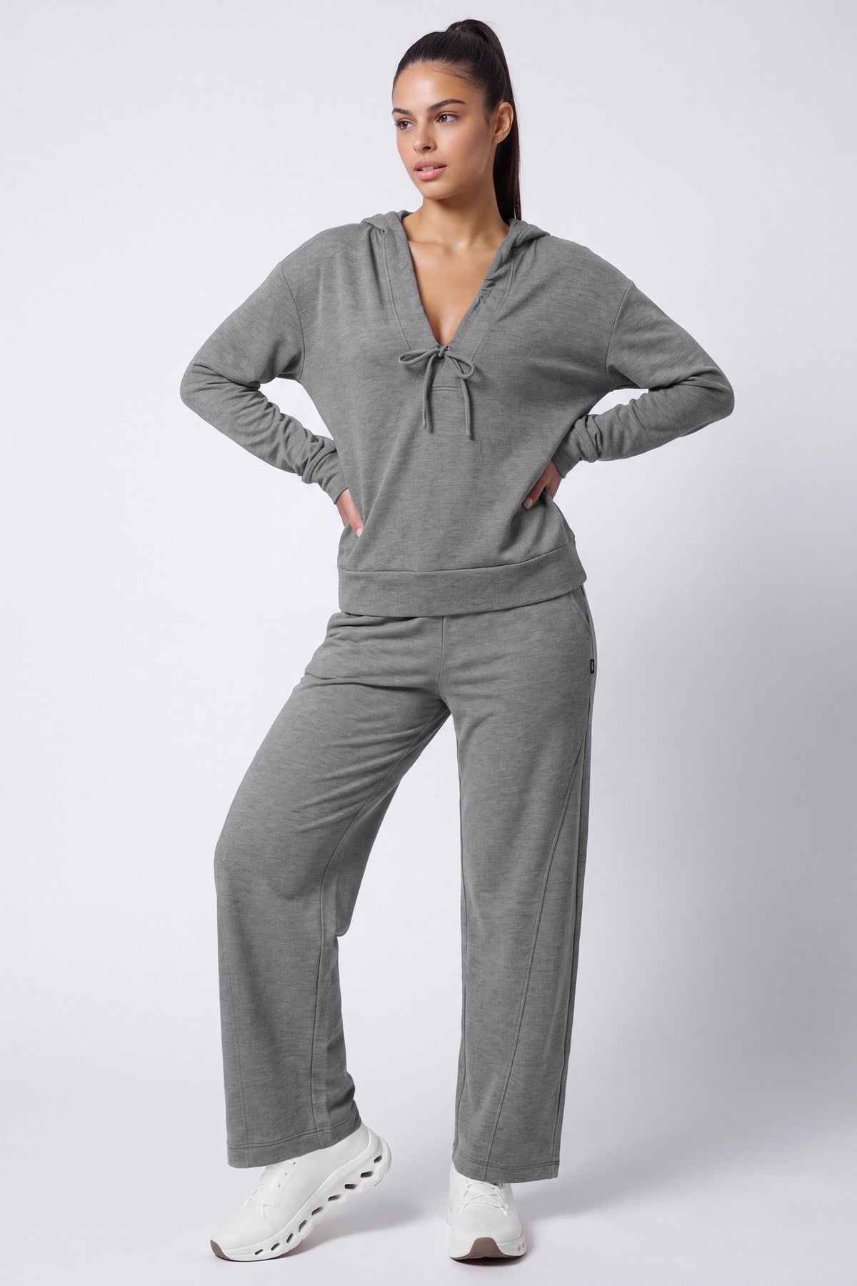 Anywhere™ Ruched V-Neck Hooded Sweatshirt