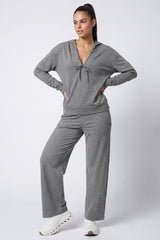 Anywhere™ Ruched V-Neck Hooded Sweatshirt