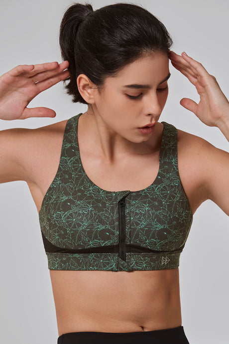Gepolsterter Lauf-BH mit Power-Reißverschluss vorne und überkreuztem Design | Sport-BH mit starkem Halt für Damen
