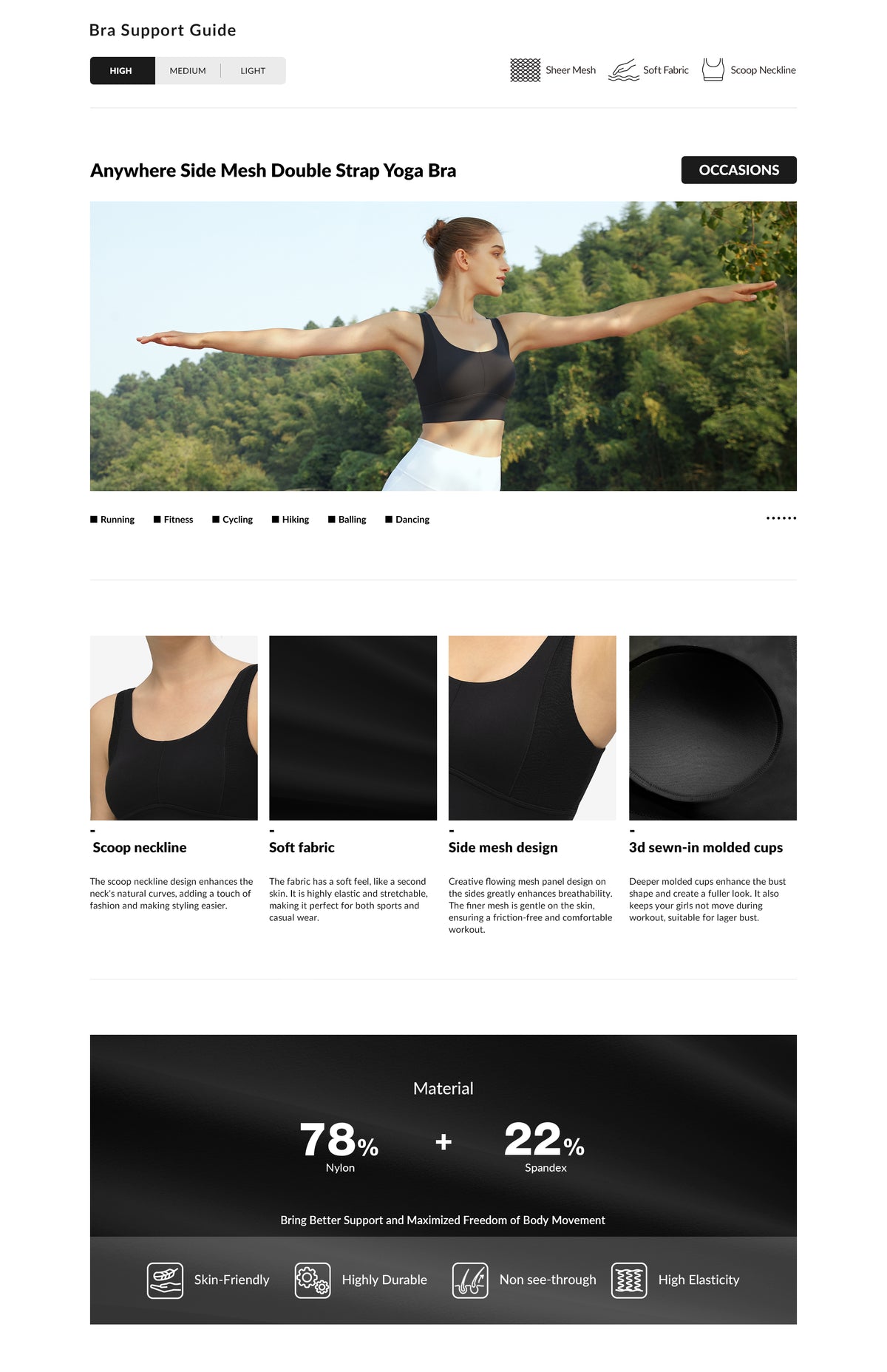 Anywhere Side Mesh Doppelträger-Yoga-BH | Leicht stützender Sport-BH für Damen