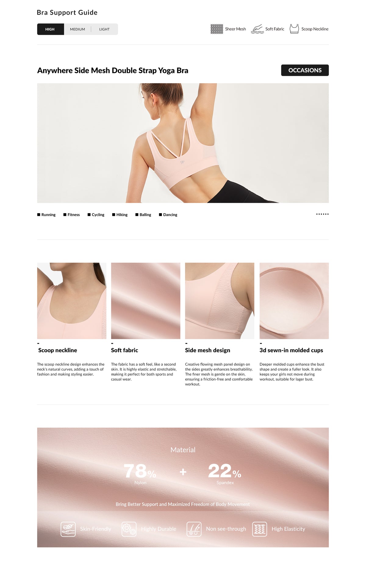 Anywhere Side Mesh Doppelträger-Yoga-BH | Leicht stützender Sport-BH für Damen