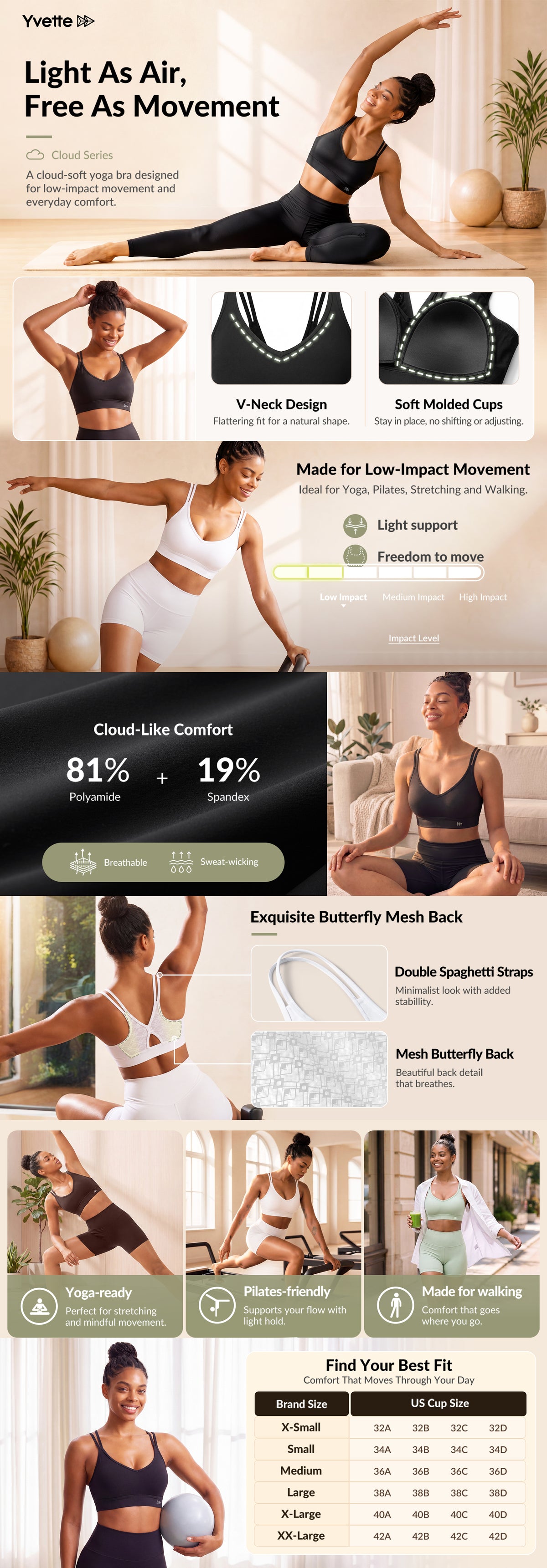 Anywhere V-Ausschnitt Diamond Mesh Yoga-BH | Leicht stützender Sport-BH für Damen