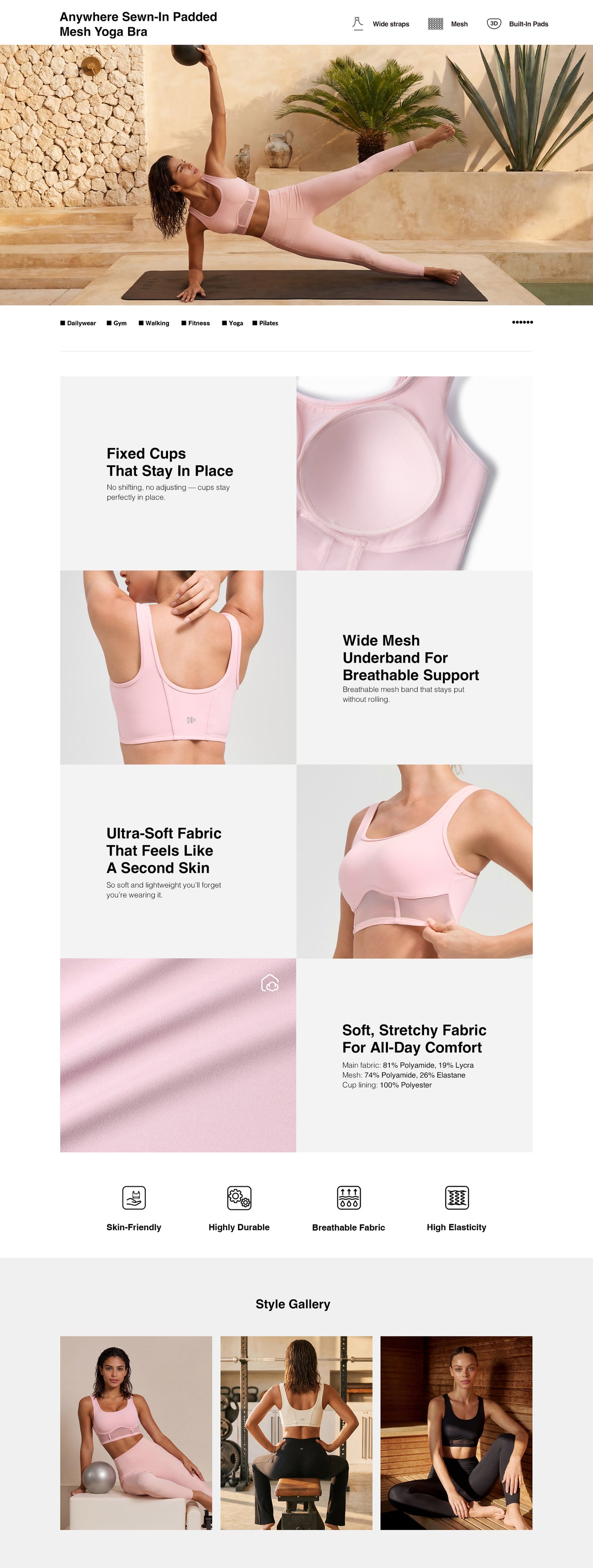 Anywhere™ Breathable Light-Support Yoga Bra with Sewn-In Pads | Women's Light Support Sports Bra