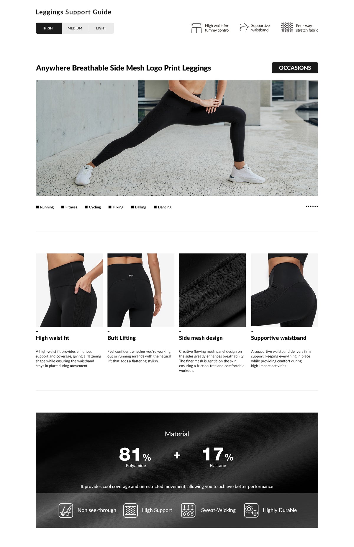 Atmungsaktive Leggings mit seitlichem Mesh-Logo-Print, 25 Zoll | Leicht stützende Leggings für Damen