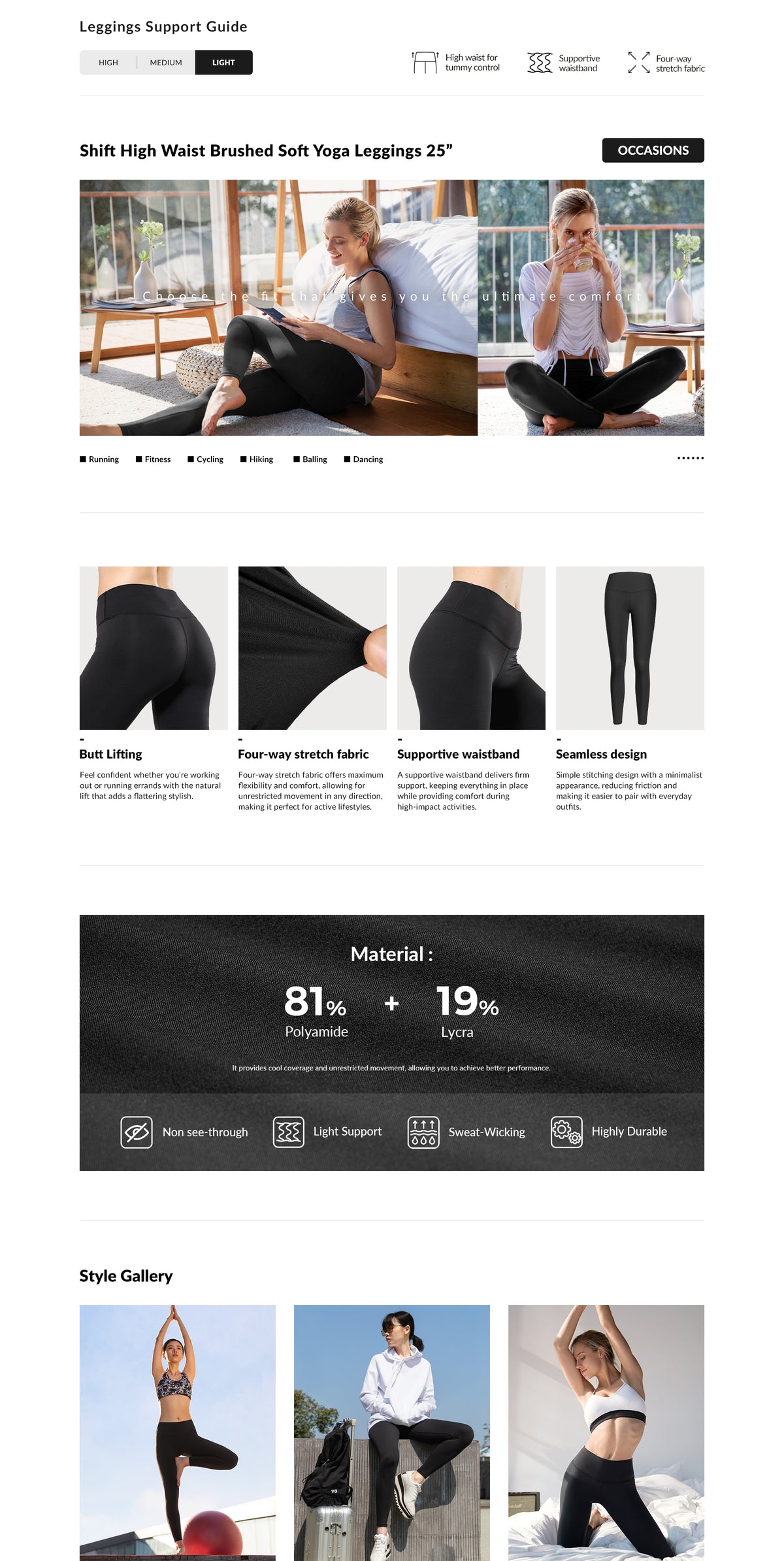 Shift™ Soft Touch Quick Dry Yoga Leggings 25 Inch 27 Inch | Women's Light Support Leggings