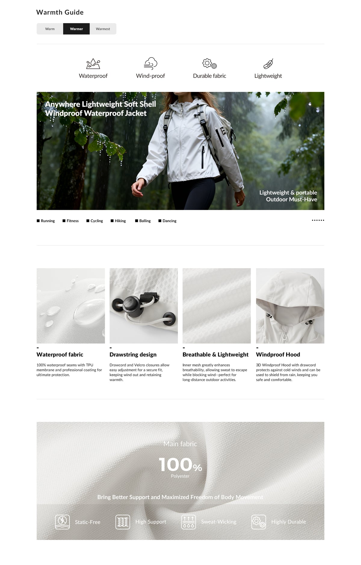 Chaqueta ligera, suave y resistente al viento, impermeable y resistente a la intemperie | Chaqueta deportiva para mujer