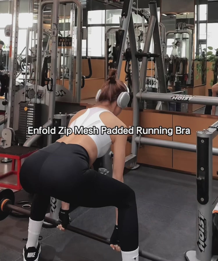 Sujetador para correr acolchado de malla con cremallera Enfold | Sujetador deportivo de alta sujeción para mujer