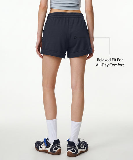 Anywhere Navy Elastic Waistband & Adjustable Drawstring Multi-Pocket Shorts | Women's Running Shorts