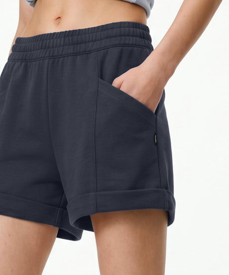 Anywhere Navy Elastic Waistband & Adjustable Drawstring Multi-Pocket Shorts | Women's Running Shorts