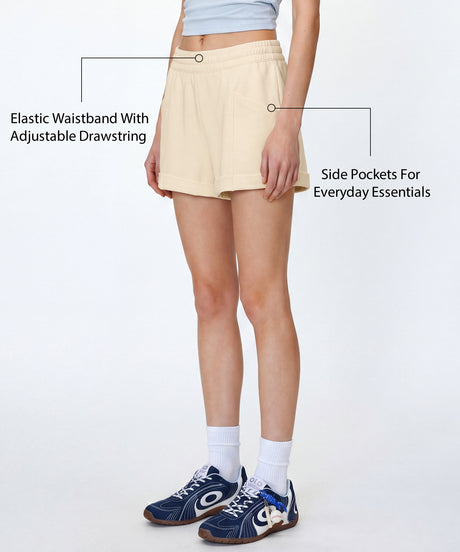 Anywhere White Elastic Waistband & Adjustable Drawstring Multi-Pocket Shorts | Women's Running Shorts
