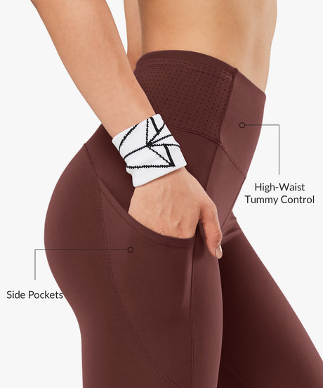 High Waist Sculpting Fitness Gym Leggings 28 Inch | Women's High Support Leggings 15G Coral Red