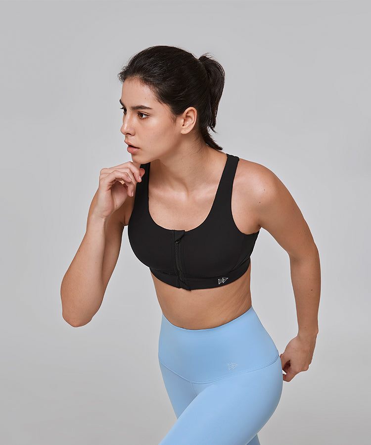 Sujetador para correr con relleno cruzado y cremallera frontal Power | Sujetador deportivo de alta sujeción para mujer