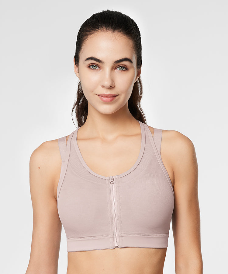 Power Zip Front Breathable Full-Coverage Running Bra | Women's High Support Sports Bra
