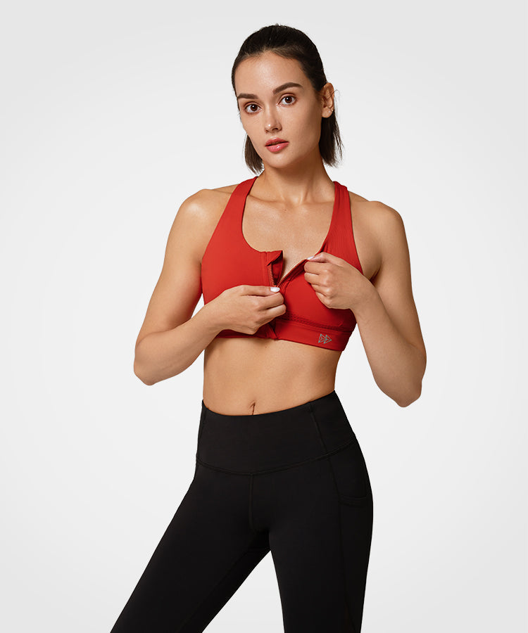 Power Zip Front Criss Cross Vadderad Löpar-BH | Sport-BH med högt stöd för kvinnor