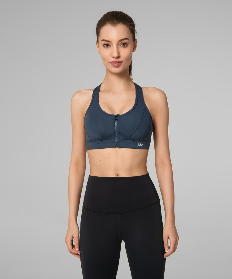 Enfold Zip Front Mesh Racerback Padded Running Bra