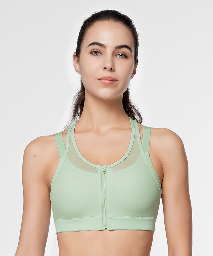 Power Zip Front Breathable Full-Coverage Running Bra | Women's High Support Sports Bra