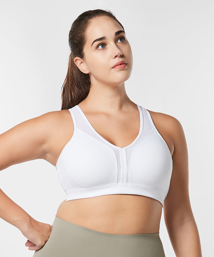 Power V-Neck Cross Back Padded Running Bra | Women's High Support Sports Bra (Plus Size)