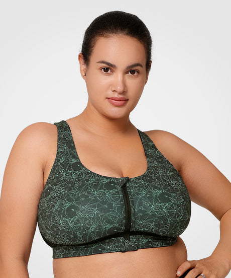 Power Zip Front Criss Cross High Support Running Bra | Women's High Support Sports Bra (Plus Size)