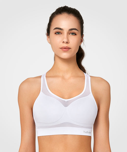 Yvette High Support Padded Sports Bra, Womens Full Coverage Adjustable Sports  Bra for Large Bust, No Bounce Running Bra White at  Women's Clothing  store