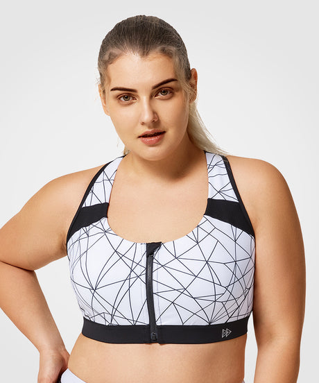 Enfold Zip Front Vadderad Löpar-BH | Sport-BH med Högt Stöd för Damer (Plus Size)