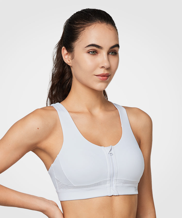 Power Zip Front Criss Cross Padded Running Bra | Women's High Support Sports Bra