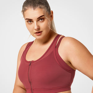 Yvette High Impact Women Sports Bra Front Closure Double Deck Mesh Running  Bra for Plus Size, 15ABurgundy, L(DF) Coral Red