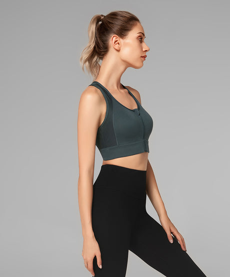Enfold Zip Front Racerback Vadderad Löpar-BH | Sport-BH med högt stöd för kvinnor (plus size)