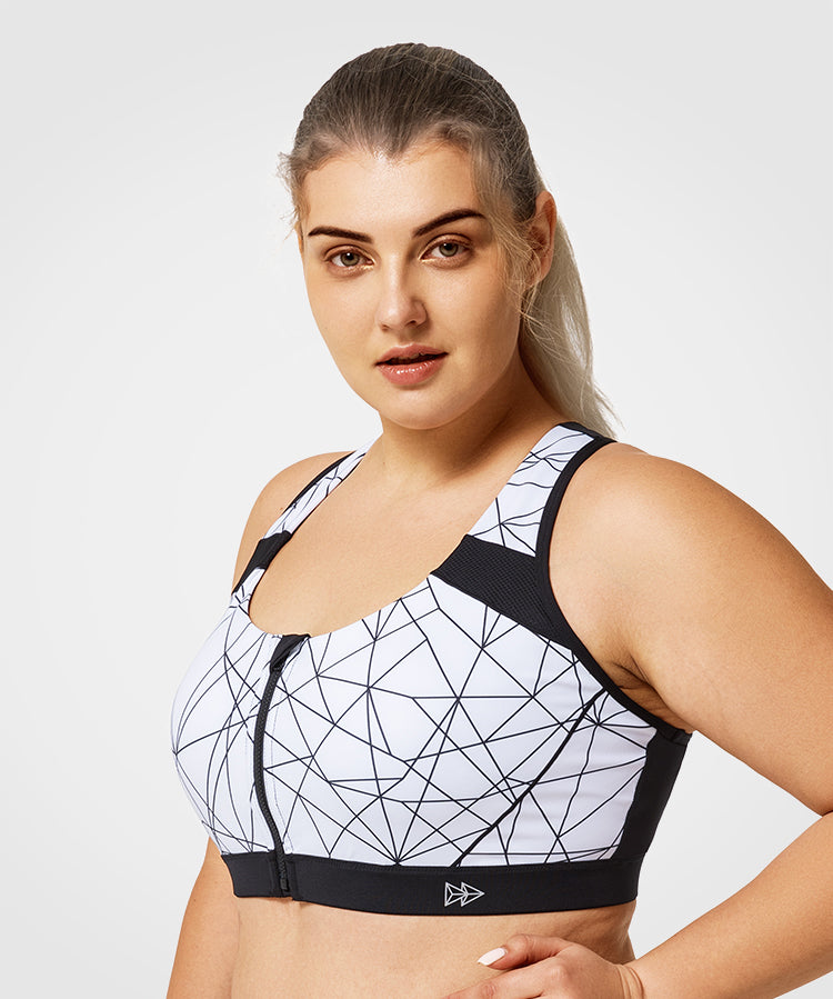 Enfold Zip Front Padded Running Bra | Women's High Support Sports Bra (Plus Size)
