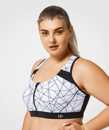 Enfold Zip Front Vadderad Löpar-BH | Sport-BH med Högt Stöd för Damer (Plus Size)
