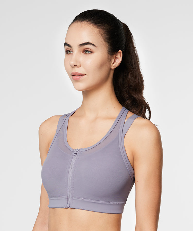 Power Zip Front Mesh Padded Running Bra