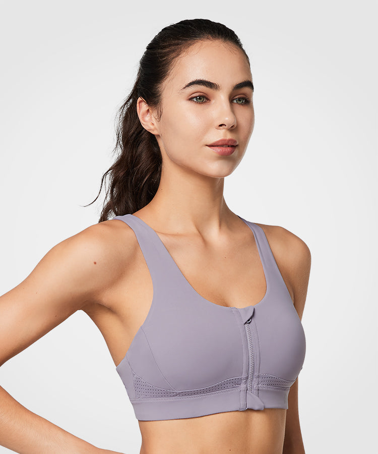 Power Zip Front Criss Cross Padded Running Bra | Women's High Support  Sports Bra