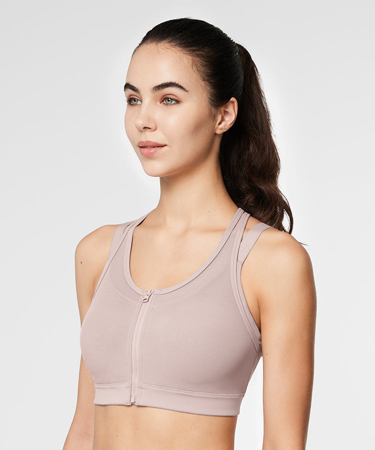 Women's Zip Front Sports Bra with Removable Padded Cups Wireless
