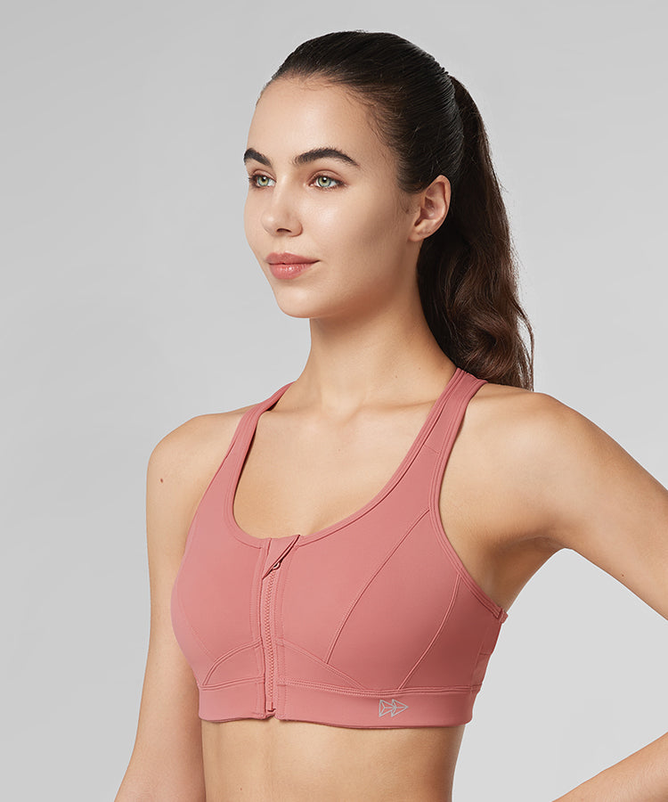 Enfold Zip Front Mesh Racerback Padded Running Bra