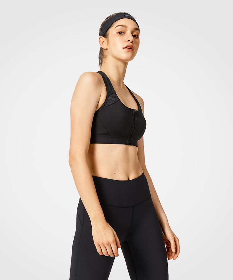 Enfold™ Zip Front Padded Running Bra | Women's High Support Sports Bra (Plus Size)
