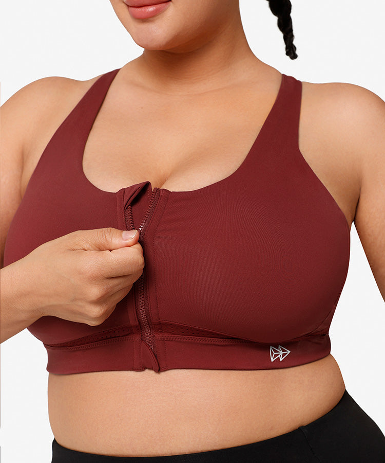 Yvette Zip Front High Support Sports Bra for Women | Racerback Workout Top  for Plus Size | Moisture Wicking Technology