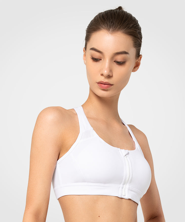 Adjustable With Front Zip Sports Bra Adjustable Shoulder Straps For Women  Ladies Girls S White
