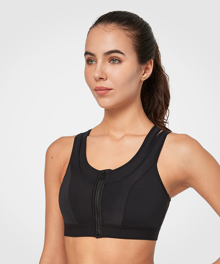 Enfold Zip Mesh Racerback Padded Running Bra | Women's High Support Sports  Bra