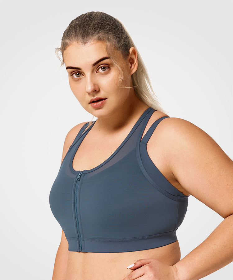 Power Zip Front Breathable Full-Coverage Running Bra | Women's High Support Sports Bra
