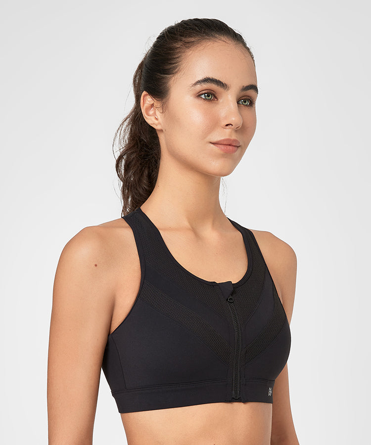 Enfold Zip Mesh Padded Running Bra | Women's High Support Sports Bra (Plus  Size)