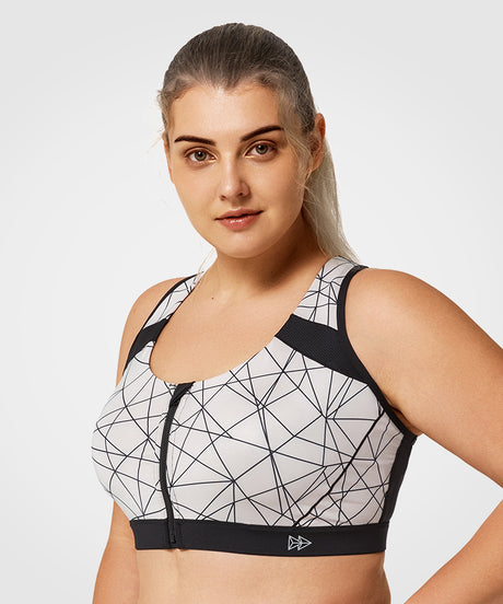 Enfold Zip Front Padded Running Bra | Women's High Support Sports Bra (Plus Size)