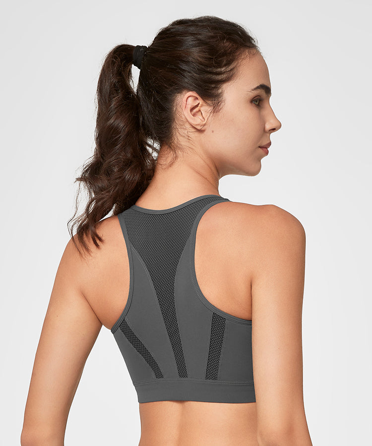 Enfold Zip Mesh Padded Running Bra | Women's High Support Sports Bra