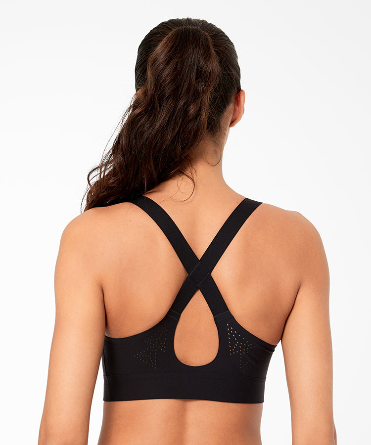 Women Sports Bra Medium Support Zipped - Black