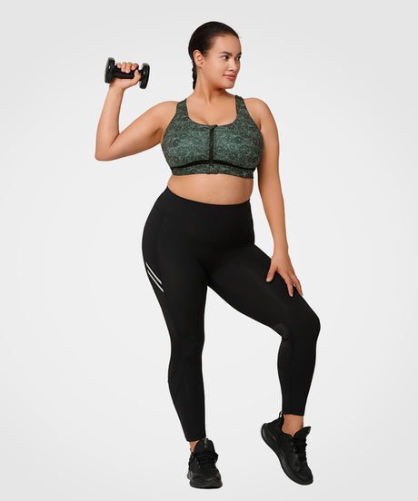 Power Zip Front Criss Cross High Support Running Bra | Women's High Support Sports Bra (Plus Size)