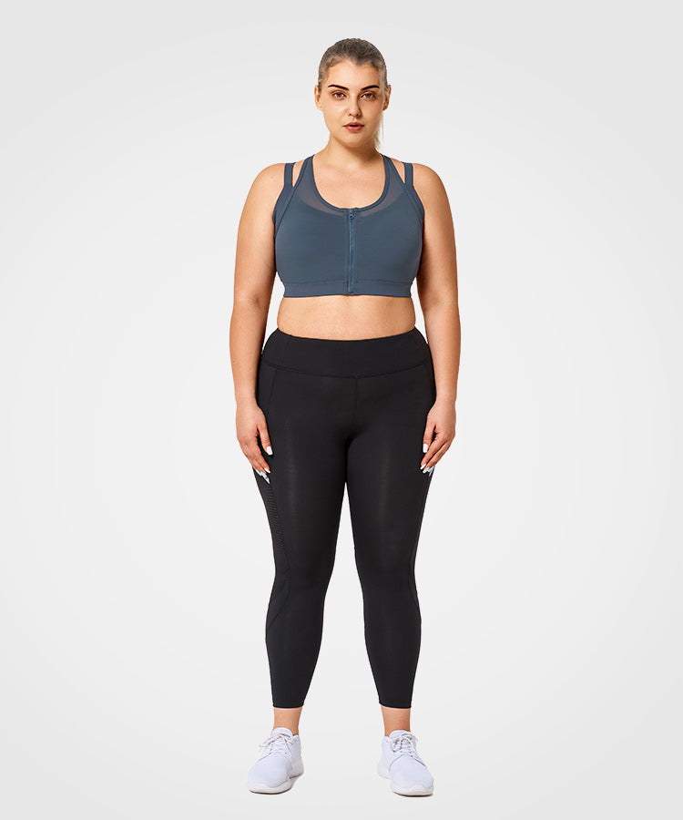 Power Zip Front Mesh Padded Running Bra | Women's High Support Sports Bra (Plus Size)
