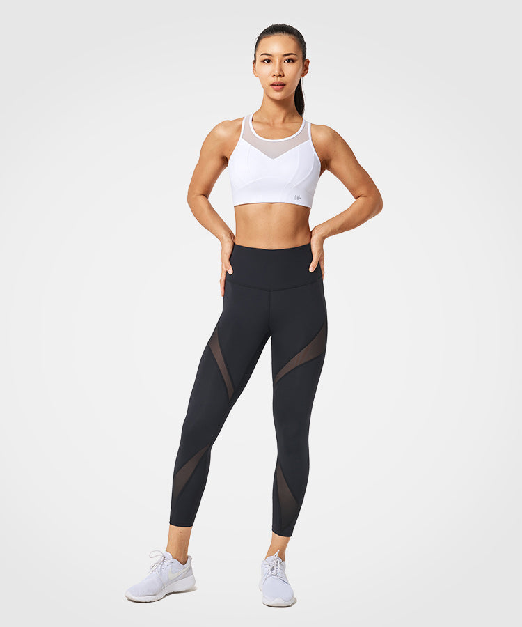 Power Mesh Racerback Padded Running Bra | Women's High Support Sports Bra